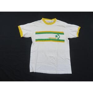 Converse T-shirt White Green Yellow Striped Sz M 1980s
